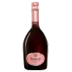 Ruinart Brut Rosé Champagnerflasche - korallenrotes Kleid, emblematisches Etikett