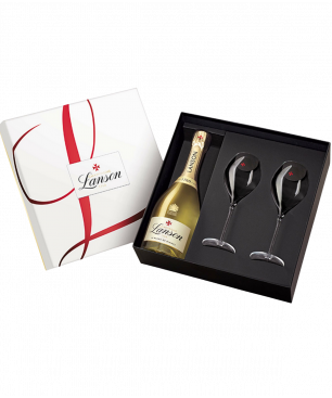 LANSON Geschenkset Blanc De Blancs Champagner mit 2 Gläsern