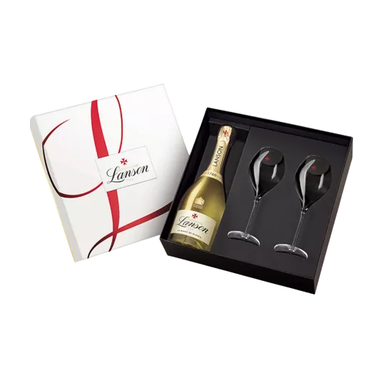 LANSON Geschenkset Blanc De Blancs Champagner mit 2 Gläsern