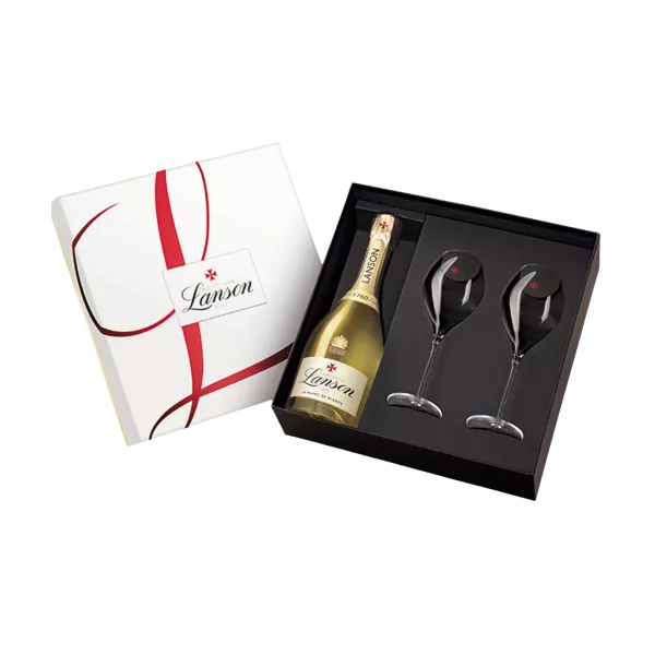 LANSON Geschenkset Blanc De Blancs Champagner mit 2 Gläsern