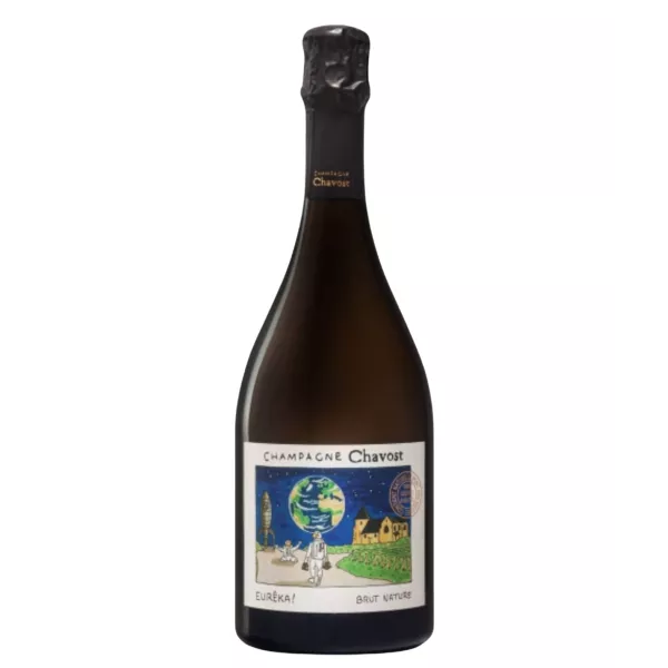 Chavost Eurêka Eurêka Brut Nature Champagnerflasche, farbiges Etikett, Vorderansicht