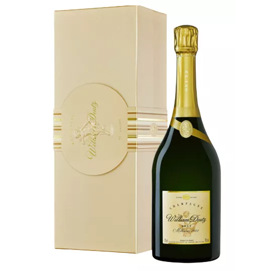 Champagnerflasche Deutz Cuvée William Deutz 2013, goldenes Etikett, Vorderansicht
