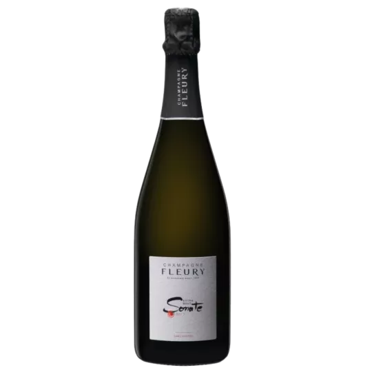 Champagnerflasche Fleury Sonate Extra-Brut 2013, weißes Etikett, Vorderansicht