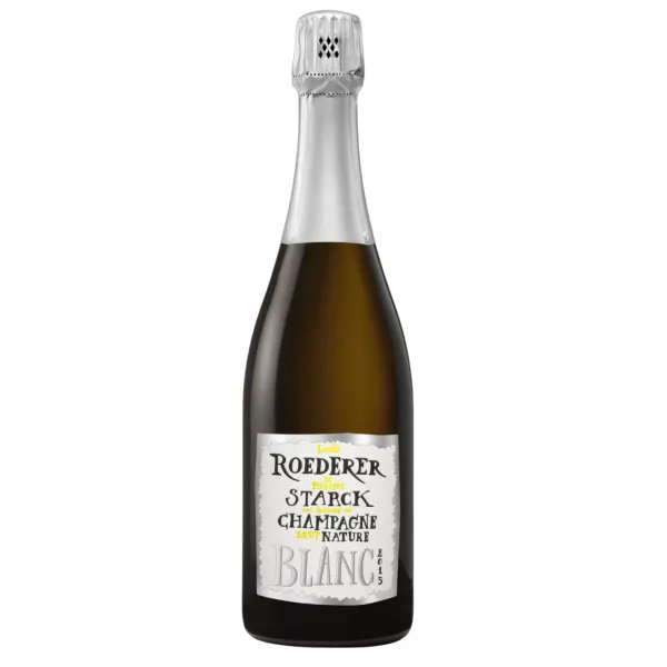 Champagnerflasche Louis Roederer Brut Nature 2015, weißes Etikett, Vorderansicht