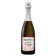 Champagnerflasche Louis Roederer Starck Rosé 2015, weißes und rosafarbenes Etikett, Vorderansicht