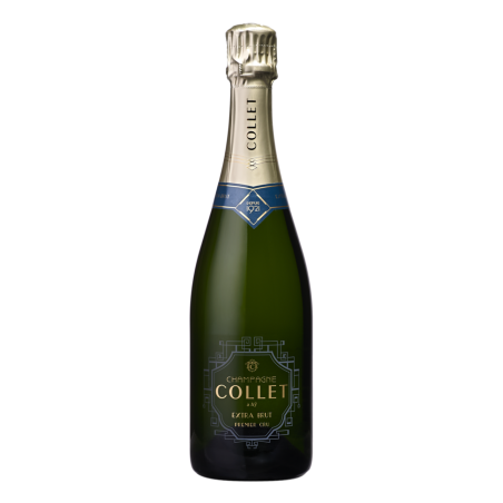 Flasche COLLET Extra Brut Premier Cru Champagner mit funkelnden Blasen