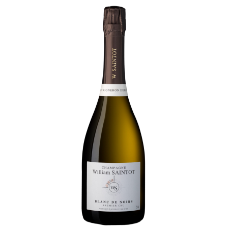 Eine elegante Flasche WILLIAM SAINTOT Blanc de Noirs Champagner, bereit zum Genießen.