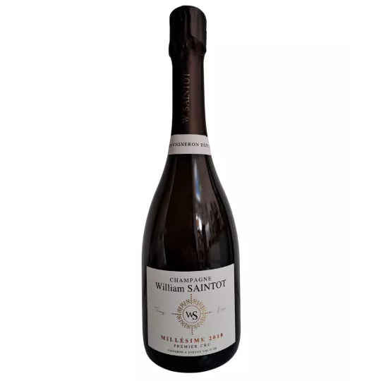 William Saintot Champagne Flasche Jahrgang 2018, weißes Etikett, Vorderansicht