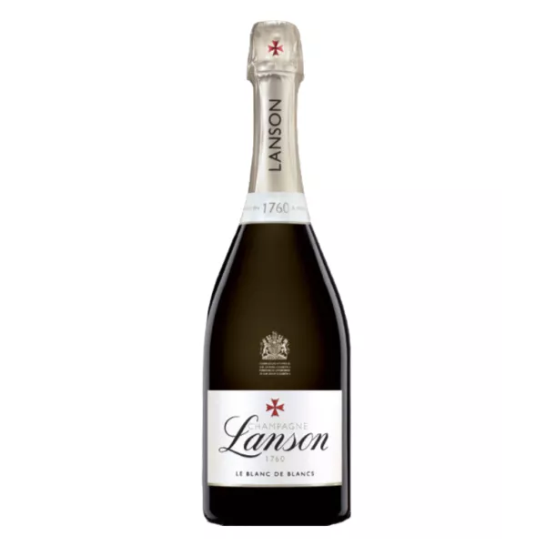 Champagnerflasche Lanson Le Blanc de Blancs, Vorderansicht, goldenes Etikett