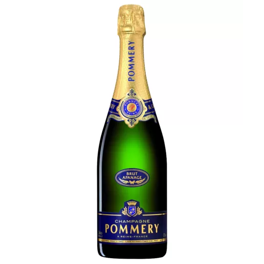 Flasche Champagne Pommery Brut Apanage, Vorderansicht, blaues und goldenes Etikett