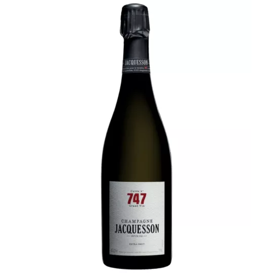Champagnerflasche Jacquesson Cuvée 747 Magnum, Vorderansicht, weißes Etikett