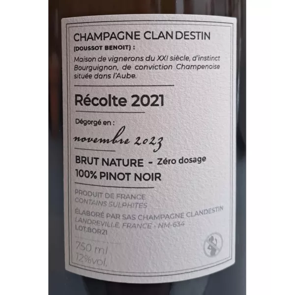 Flaschenetikett Champagne Clandestin Boreal 2021