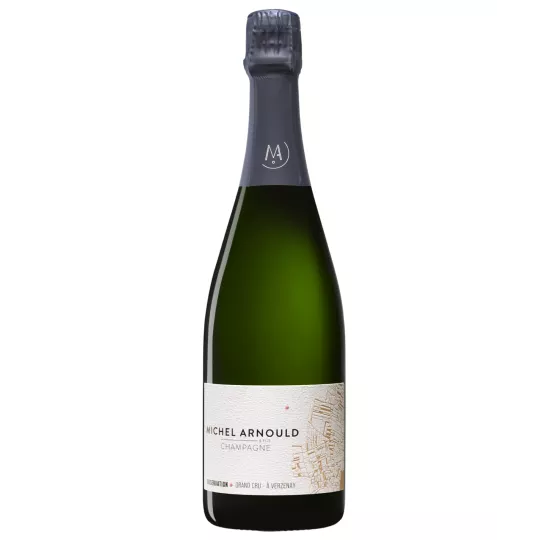 Michel Arnould Observation Grand Cru Champagnerflasche, Vorderansicht, schwarzes und goldenes Etikett