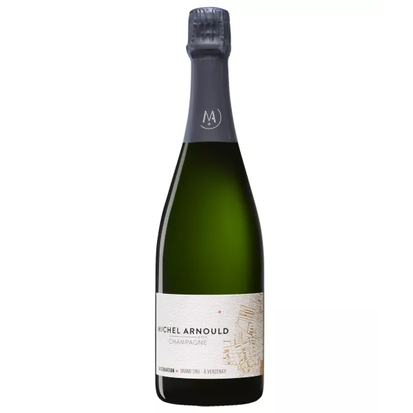 Michel Arnould Observation Grand Cru Champagnerflasche, Vorderansicht, schwarzes und goldenes Etikett
