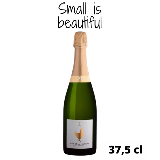 Halbe Flasche Champagne Jean de La Fontaine L'Éloquente Brut, Vorderansicht vor neutralem Hintergrund