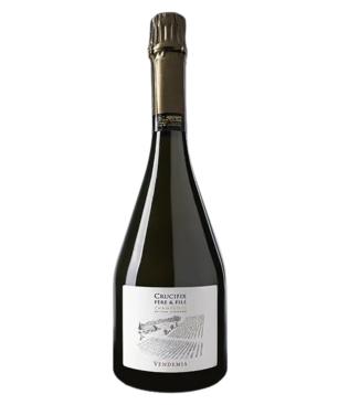 Flasche Champagner Crucifix Vendemia Extra-Brut Premier Cru, 80 % Chardonnay, 60 Monate gereift.