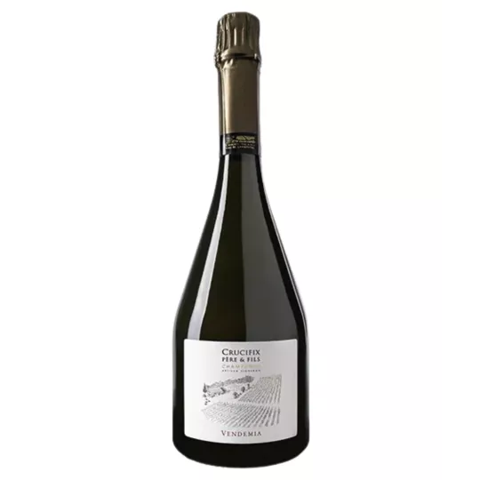 Flasche Champagner Crucifix Vendemia Extra-Brut Premier Cru, 80 % Chardonnay, 60 Monate gereift.