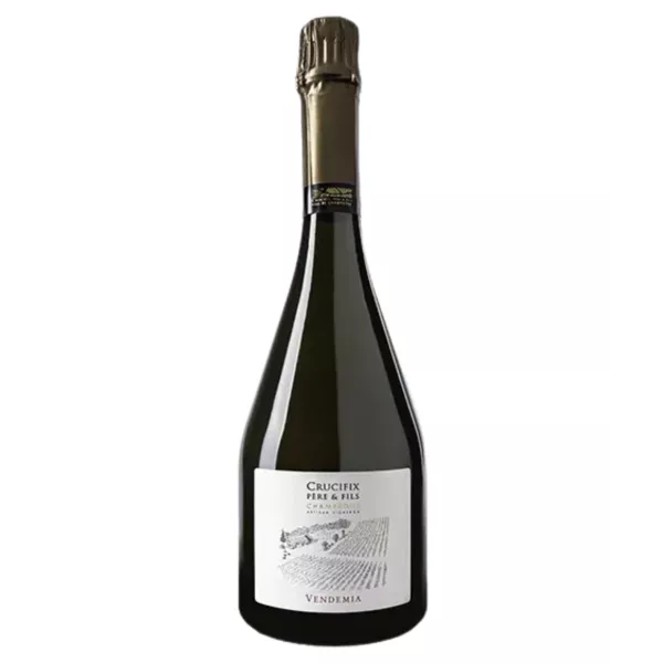 Flasche Champagner Crucifix Vendemia Extra-Brut Premier Cru, 80 % Chardonnay, 60 Monate gereift.