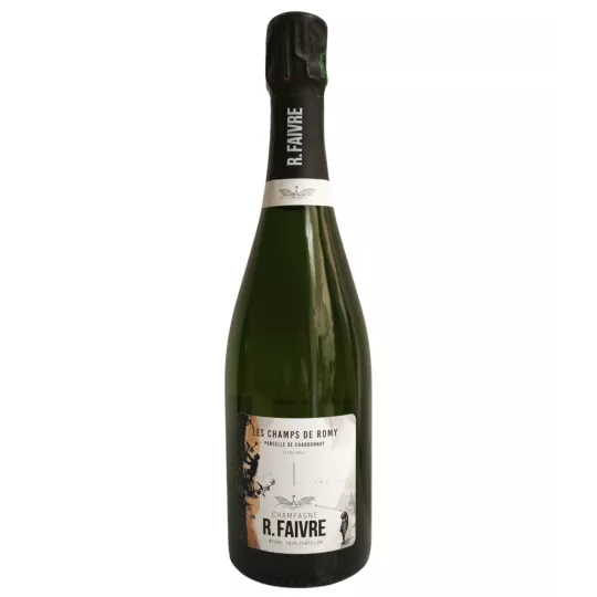 Gegenetikett der Champagnerflasche R.Faivre Les Champs de Romy - Blanc de Blancs Extra Brut