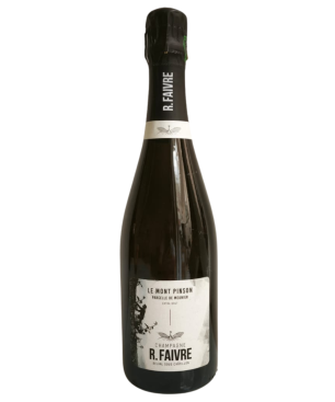 Flasche Champagner R.Faivre Le Mont Pinson - Pinot Meunier, rosafarbene Robe, Cuvée Extra Brut.