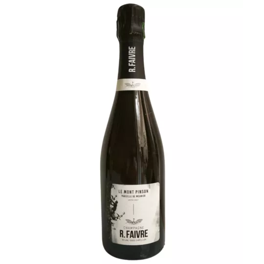 Flasche Champagner R.Faivre Le Mont Pinson - Pinot Meunier, rosafarbene Robe, Cuvée Extra Brut.