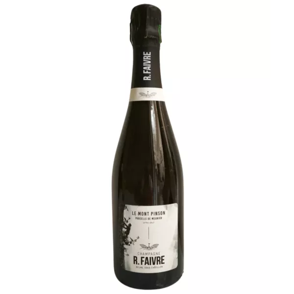 Flasche Champagner R.Faivre Le Mont Pinson - Pinot Meunier, rosafarbene Robe, Cuvée Extra Brut.