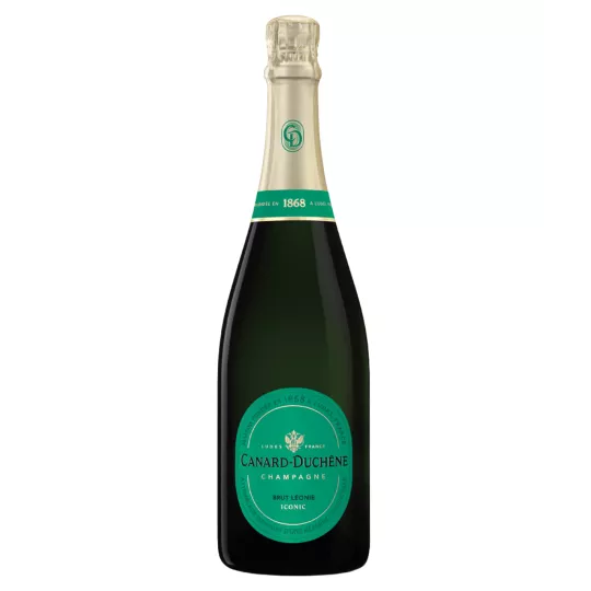 Flasche Champagner Canard-Duchêne Léonie Iconic Brut - Cuvée aus der Iconic-Kollektion, blassgoldene Farbe, Montagne de Reims.