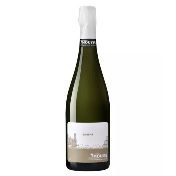 Flasche Champagner Moussé Fils L'Or d’Eugène mit schwarz-goldenem Etikett