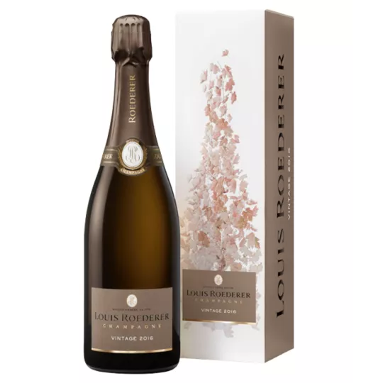 Flasche Champagner Louis Roederer Brut Jahrgang 2016 - ausgewogene Vintage-Cuvée aus Pinot Noir und Chardonnay