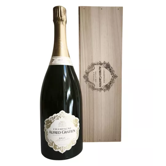 Magnum Champagne Alfred Gratien Brut 150 cl in Holzkiste - Weinbereitung in Eichenfässern, Chardonnay, Pinot Noir und Meunier.