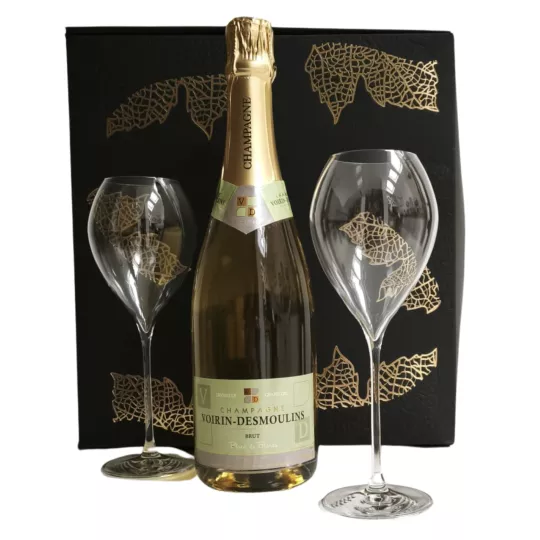 Coffret champagne Blanc de blancs Voirin-Desmoulin avec 2 flûtes Lehmann