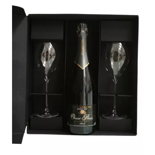 Geschenkset Champagne Ouriet-Pâture Brut Grand Cru mit zwei Lehmann Flöten 30 cl