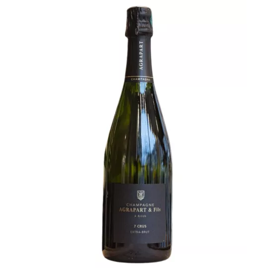 Flasche Agrapart 7 Crus Extra Brut Champagner, Assemblage aus sieben Dörfern, überwiegend Chardonnay.