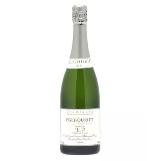 Flasche Champagner Egly-Ouriet Grand Cru VP Extra-Brut, Etikett auf der Vorderseite, längere Reifung