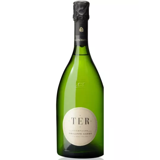 Champagnerflasche Philippe Gonet TER Blanc Brut, 75cl, Vorderansicht auf weißem Hintergrund