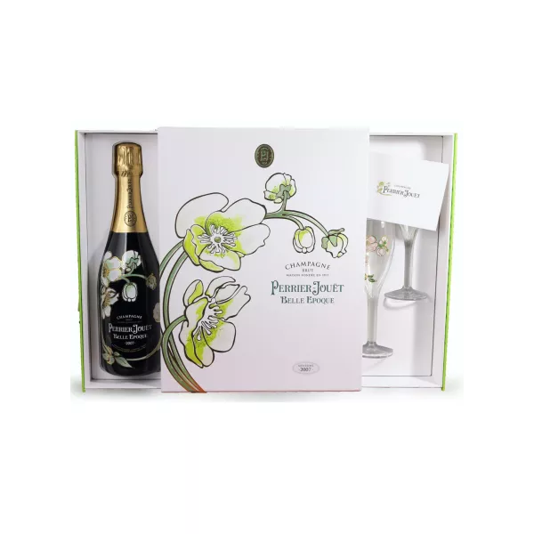 Champagner-Geschenkset PERRIER JOUET Belle Epoque 2008 mit 2 Gläsern