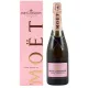 Champagnerflasche Moët & Chandon Rosé Impérial, Vorderansicht, rosafarbenes Etikett und passende Kapsel