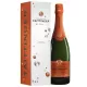 Champagnerflasche Taittinger Folies de la Marquetterie, kupferfarbenes Etikett, Vorderansicht