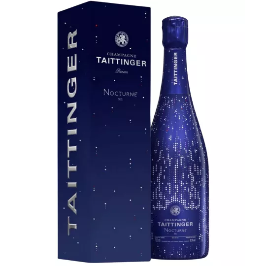 Taittinger Nocturne Champagnerflasche, violettes Etikett, Vorderansicht