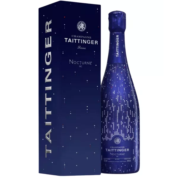 Taittinger Nocturne Champagnerflasche, violettes Etikett, Vorderansicht