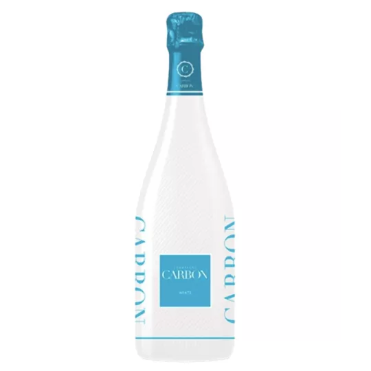 Champagnerflasche Carbon Sunset Blanche, strukturierte weiße Verkleidung, Vorderansicht