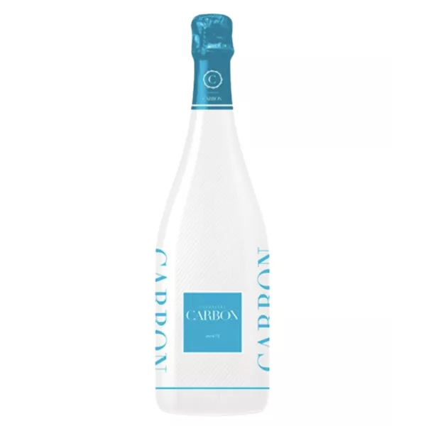 Champagnerflasche Carbon Sunset Blanche, strukturierte weiße Verkleidung, Vorderansicht