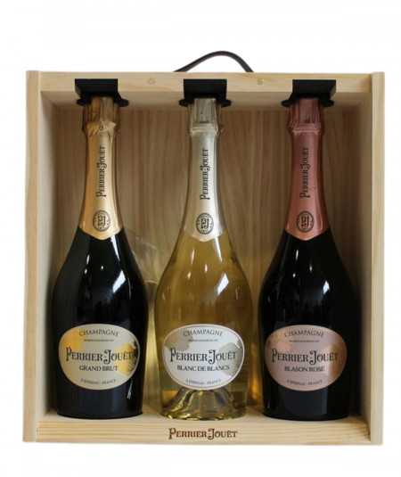 PERRIER-JOUËT Champagner Geschenkset 3 Flaschen, Grand Brut, Blanc de Blancs, Blason Rosé