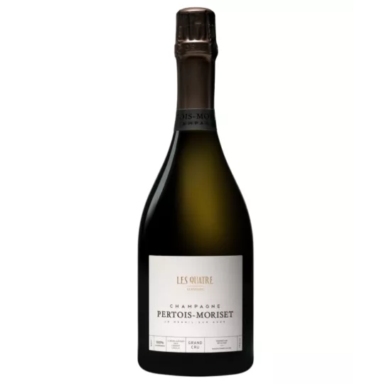 Pertois-Moriset Les Quatre Terroirs Brut Blanc de Blancs Grand Cru Champagnerflasche auf neutralem Hintergrund