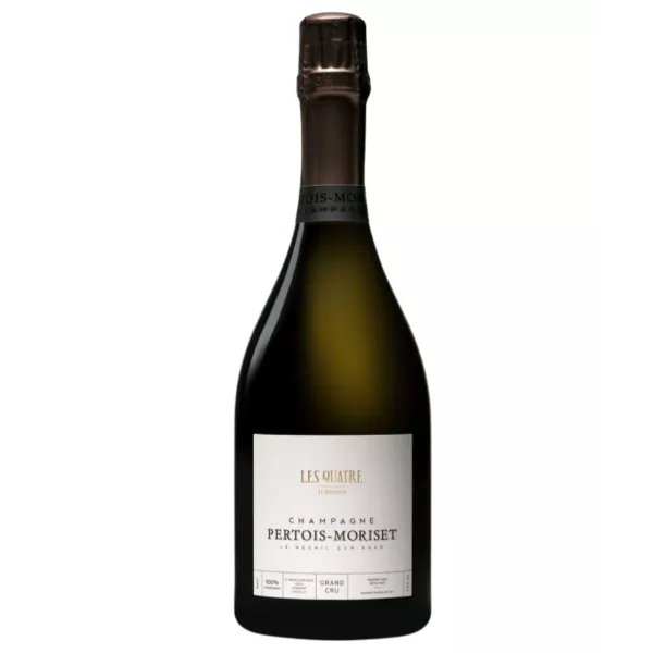 Pertois-Moriset Les Quatre Terroirs Brut Blanc de Blancs Grand Cru Champagnerflasche auf neutralem Hintergrund