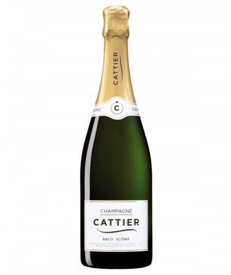 Champagner Cattier Brut Icône Tradition – Elegante Flasche mit funkelnden Bläschen.