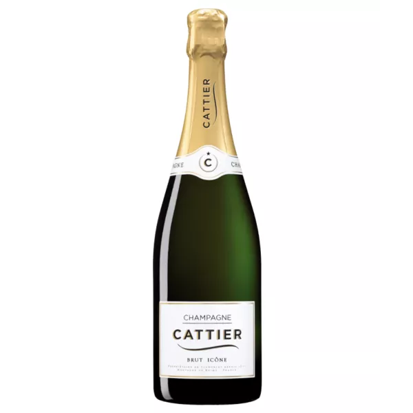Champagner Cattier Brut Icône Tradition – Elegante Flasche mit funkelnden Bläschen.