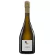 Flasche Champagne Coessens Brut Blanc de Noirs, Vorderansicht, weißes Etikett, goldene Kapsel