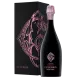 Champagnerflasche Gosset Célébris Rosé Extra-Brut 2008, von vorne gesehen, schwarzes und rosafarbenes Etikett